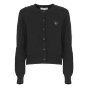 Sort uld cardigan med logo broderi