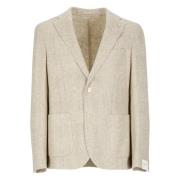 Beige Bomuld Blazer med Peak Revers