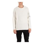 Ribbet rund hals sweater med lomme