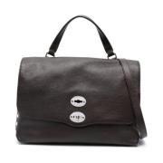 Brun Grained-Texture Tote Taske