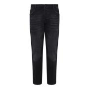 Sort Slim Fit Jeans med Distressed Look