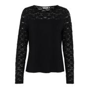 Feminin Blondebluse Top i Pitch Black