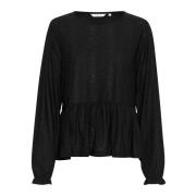 Puffærme Peplum Bluse i Pitch Black