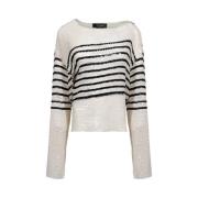 Sort Stribet Hæklet Paillet Sweater