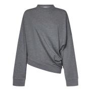 Grå Asymmetrisk Logo Broderet Sweater