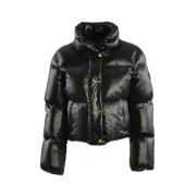 Sort Glanset Crop Puffer Jakke