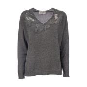 Broderet sweater med blonder detaljer