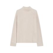 Beige Højhalset Sweater Ribstrikket