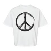 Hvid Peace Bomuld Tee med Grafisk Print