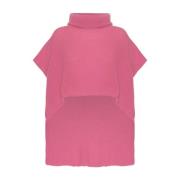 Pink Ærmeløs Roll Neck Poncho