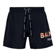 Sort Logo-Print Badeshorts