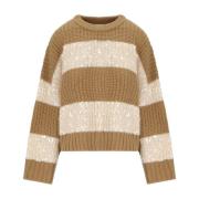 Chunky Strikket Stribet Paillet Jumper