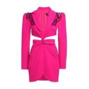 Pink Broderet Mini Kjole Blazer Stil