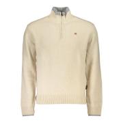 Beige Langærmet Sweater med Halv Lynlås