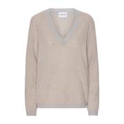 Stribet V-hals Cashmere Pullover