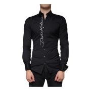 Sort Logo Broderet Slim Fit Skjorte