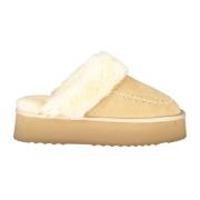 Pels Slide Sandaler Beige Kontrast Detaljer