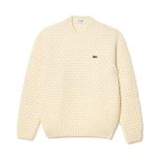 Beige Sweater Klassisk Design Broderet Krokodille