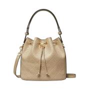 Beige bucket taske med monogram