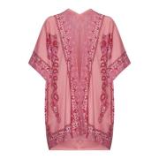 Pink Kimono Ærme Jakke Medallion Print