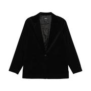 Sort Bomuld Velvet Blazer med Peak Revers