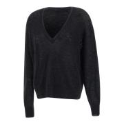 Sort Silke Uld Sweater V-Hals