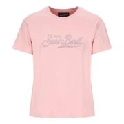 Pink Bomuld T-shirt med Strass Logo