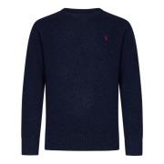 Blå Crewneck Uld Silke Sweater