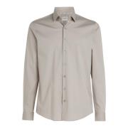 Beige Slim Stretch Skjorte med Broderet Monogram