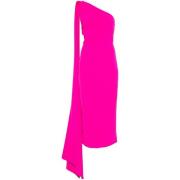 Magenta Pink One-Shoulder Kjole med Tørklæde