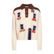 Intarsia Strik Sweater med Frontknapper