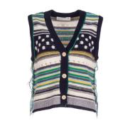 Multifarvet Jacquard Sweater Vest med Frynser