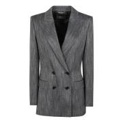 Sort Pinstripe Blazer Dobbelt-Breasted