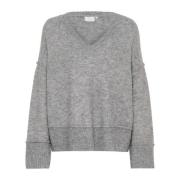 Grå Melange Strik Pullover Sweater