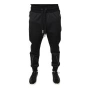 Sort Polyester Jogger Sweatpants med Snørelukning