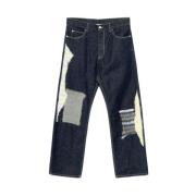 Indigo Blå Denim Patchwork Jeans