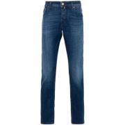 Blå Broderet Slim Fit Denim Jeans