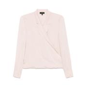 Blush Pink V-Neck Langærmet Skjorte