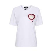 Hvid Hjerte Mesh Pyntet T-shirt