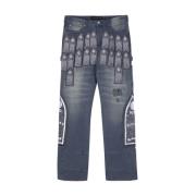 Blå Denim Patchwork Jeans