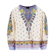 Bomuld Paisley Print V-Hals Bluse