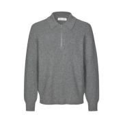 Lysegrå Merinould Polo Sweater