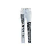 Animalier Patchwork-Print Slim Fit Jeans