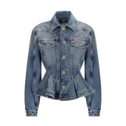 Ruffle Hem Denim Jacket Classic Collar