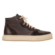 Herre High-Top Mørkebrune Sneakers Lavet af Italiensk Ægte Læder & Velour med Isolering