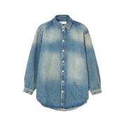 Denim Oversized Skjorte med Knappelukning