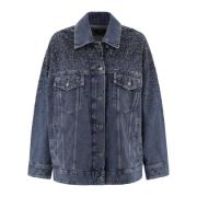 Denim Oversized Jakke med Rhinestone Dekoration