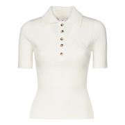 Hvid Ribstrikket Poloshirt