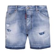 Marineblå Acid Wash Denim Shorts