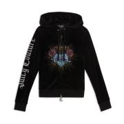 Sort Fløjl Zip Hoodie med Sacred Heart